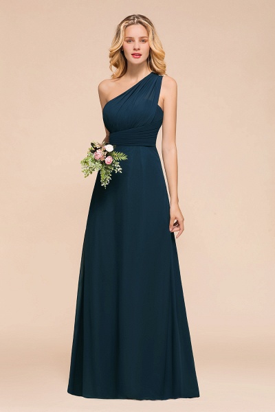 Simple One Shoulder A-line Floor-length Chiffon Bridesmaid Dress With Ruched_5