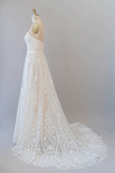 Chic Spaghetti Strap Appliques Tulle Wedding Dress_1