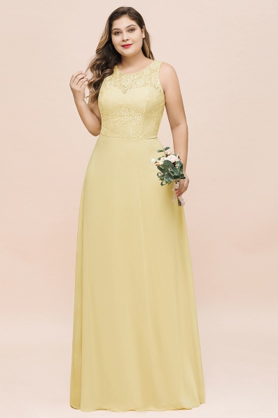 Long Plus Size Chiffon Jewel Daffodil Bridesmaid Dress with Lace_6