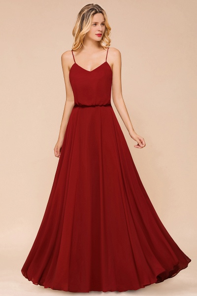 Elegant Red Spaghetti Straps Sweetheart A-line Chiffon Floor-length Bridesmaid Dress_6