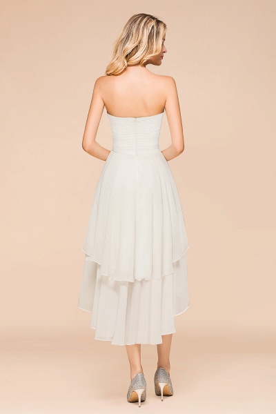 Vintage White Strapless A-line High Low Chiffon Backless Bridesmaid Dresses_3