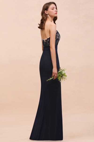 Chic Long Mermaid Spaghetti Straps Chiffon Dark Navy Bridesmaid Dress_6