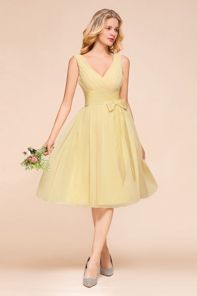 Classy Wide Straps V-neck A-line Knee-length Chiffon Bridesmaid Dress With Bowknot_5