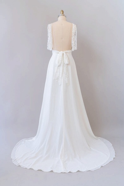 Empire V-neck Lace Chiffon A-line Wedding Dress_3