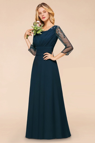 Vintage Long Sleeve Bateau A-line Chiffon Bridesmaid Dress With Crystal Embellishment_7