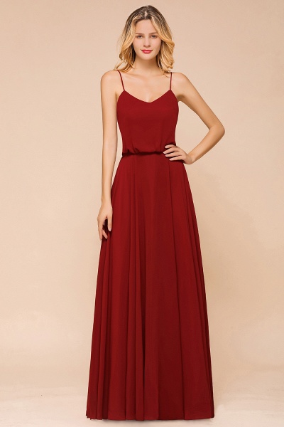 Elegant Red Spaghetti Straps Sweetheart A-line Chiffon Floor-length Bridesmaid Dress_4
