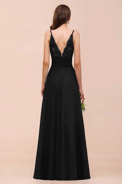 Elegant Black Spaghetti Straps Sweetheart Split Chiffon A-Line Bridesmaid Dress_3