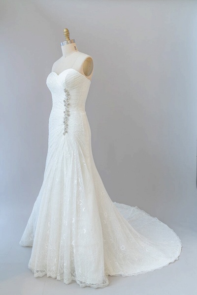 Chic Strapless Ruffle Lace Sheath Wedding Dress_5