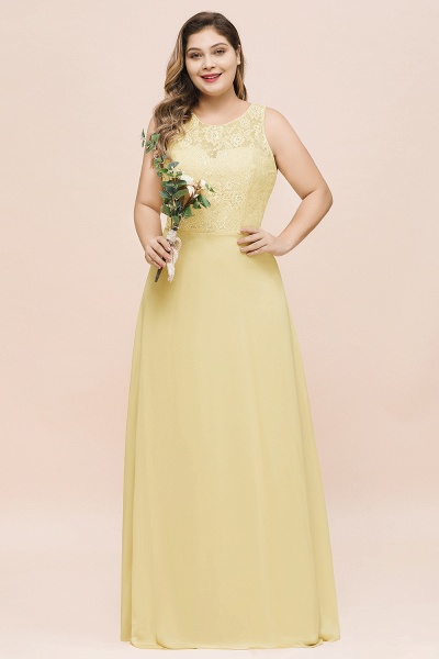 Long Plus Size Chiffon Jewel Daffodil Bridesmaid Dress with Lace_1