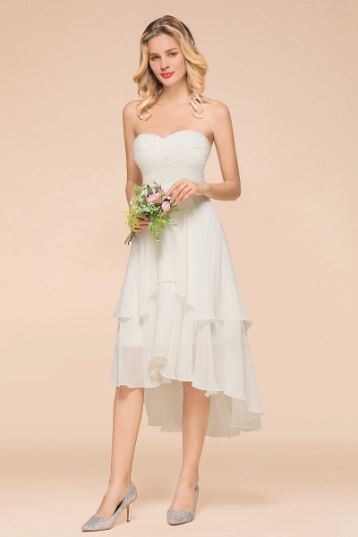 Vintage White Strapless A-line High Low Chiffon Backless Bridesmaid Dresses_7