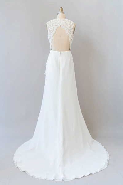 Awesome Ruffle Lace Chiffon Sheath Wedding Dress_3