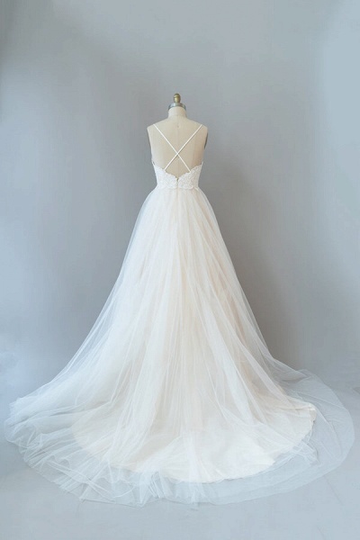 Spaghetti Strap Lace Tulle A-line Wedding Dress_3