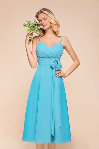 Beautiful Sky Blue A-line Tea-length Chiffon Bridesmaid Dress With Spaghetti Straps_5