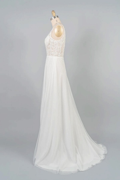 V-neck Appliques Tulle A-line Wedding Dress_5