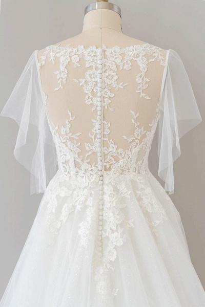 Appliques Tulle A-line Chapel Train Wedding Dress_8