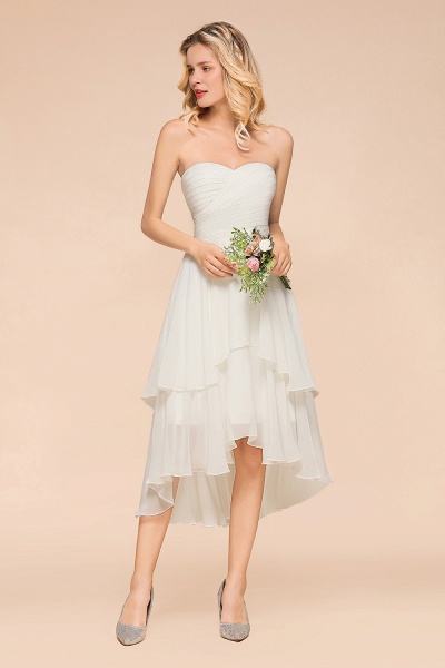 Vintage White Strapless A-line High Low Chiffon Backless Bridesmaid Dresses_4