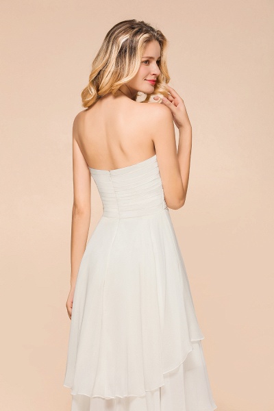 Vintage White Strapless A-line High Low Chiffon Backless Bridesmaid Dresses_9