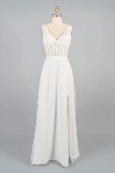 V-neck Appliques Tulle A-line Wedding Dress-Boho Wedding Dress | Cocosbride