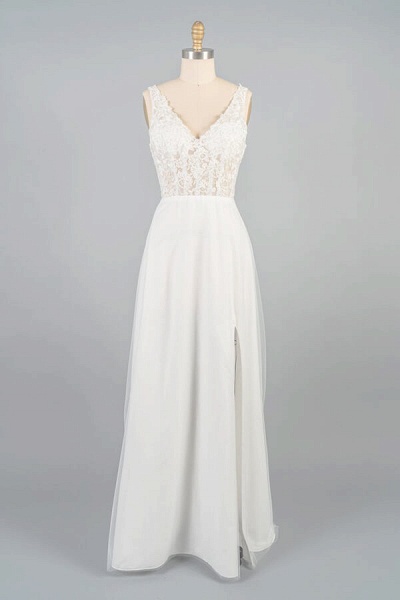 V-neck Appliques Tulle A-line Wedding Dress_1