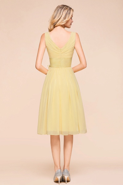 Classy Wide Straps V-neck A-line Knee-length Chiffon Bridesmaid Dress With Bowknot_3