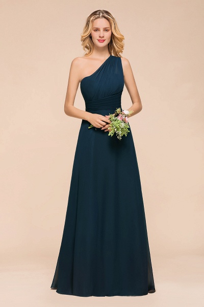 Simple One Shoulder A-line Floor-length Chiffon Bridesmaid Dress With Ruched_1