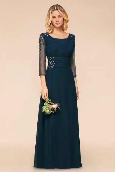 Vintage Long Sleeve Bateau A-line Chiffon Bridesmaid Dress With Crystal Embellishment_4