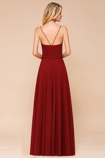 Elegant Red Spaghetti Straps Sweetheart A-line Chiffon Floor-length Bridesmaid Dress_3