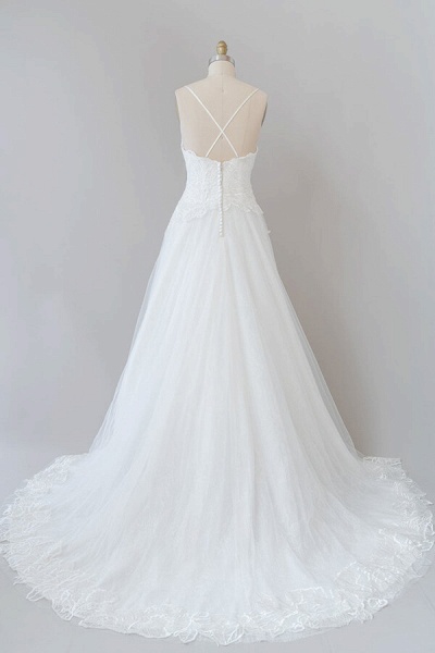 Spaghetti Strap Applique Tulle A-line Wedding Dress_3