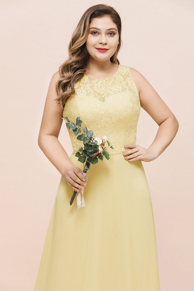 Long Plus Size Chiffon Jewel Daffodil Bridesmaid Dress with Lace_7