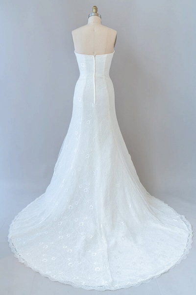 Chic Strapless Ruffle Lace Sheath Wedding Dress_3
