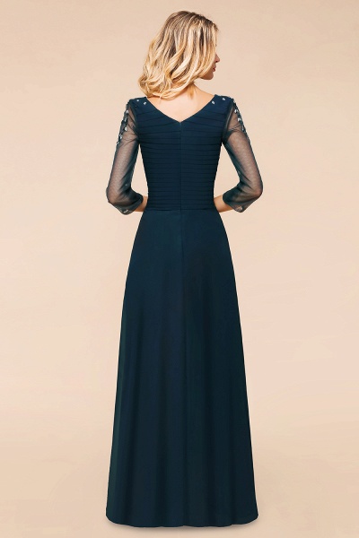 Vintage Long Sleeve Bateau A-line Chiffon Bridesmaid Dress With Crystal Embellishment_3