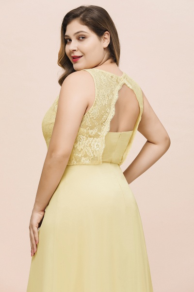 Long Plus Size Chiffon Jewel Daffodil Bridesmaid Dress with Lace_9