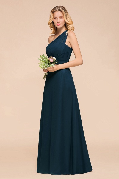 Simple One Shoulder A-line Floor-length Chiffon Bridesmaid Dress With Ruched_7