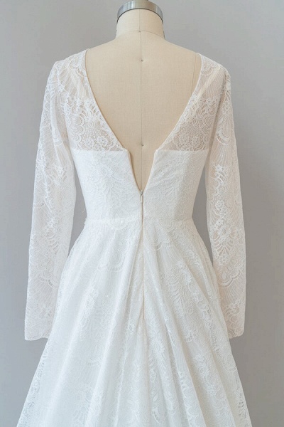 Illusion Long Sleeve Lace A-line Wedding Dress_8