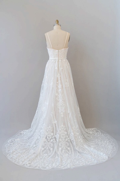 Chic Spaghetti Strap Appliques Tulle Wedding Dress_3