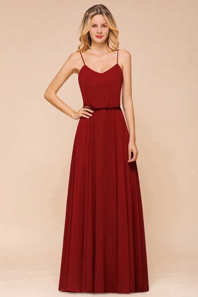 Elegant Red Spaghetti Straps Sweetheart A-line Chiffon Floor-length Bridesmaid Dress_1