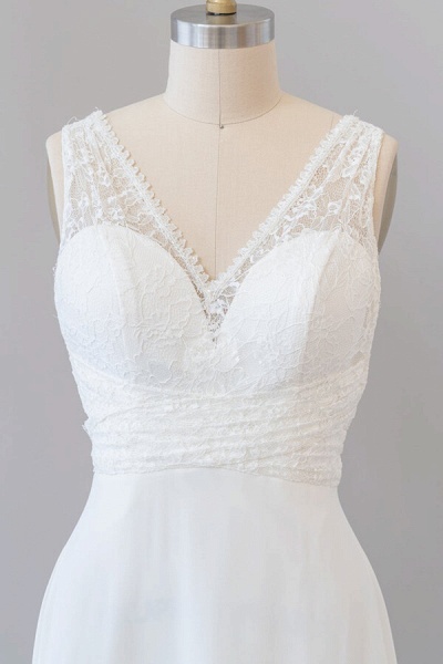 Empire V-neck Lace Chiffon A-line Wedding Dress_6