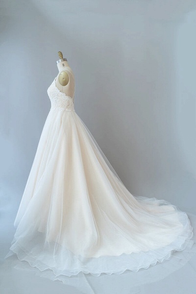Spaghetti Strap Lace Tulle A-line Wedding Dress_5