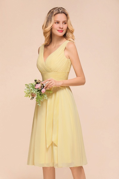 Classy Wide Straps V-neck A-line Knee-length Chiffon Bridesmaid Dress With Bowknot_9