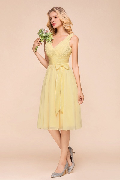 Classy Wide Straps V-neck A-line Knee-length Chiffon Bridesmaid Dress With Bowknot_7