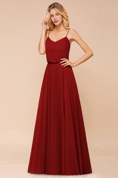 Elegant Red Spaghetti Straps Sweetheart A-line Chiffon Floor-length Bridesmaid Dress_7