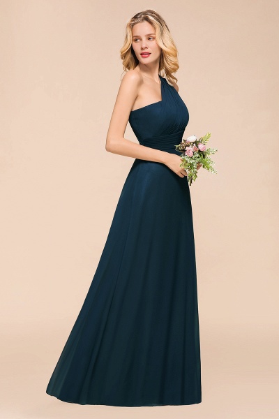 Simple One Shoulder A-line Floor-length Chiffon Bridesmaid Dress With Ruched_4