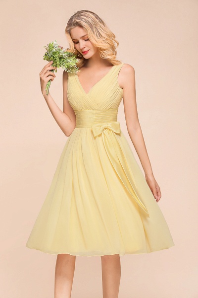 Classy Wide Straps V-neck A-line Knee-length Chiffon Bridesmaid Dress With Bowknot_8