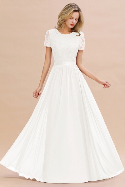 BM0831 Chiffon Lace Scoop Short Sleeve Bridesmaid Dress_2