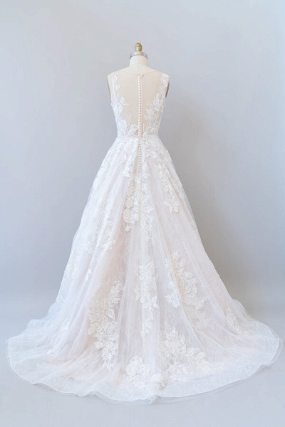 Illusion Appliques Tulle A-line Wedding Dress_3