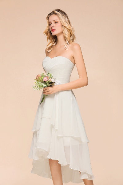 Vintage White Strapless A-line High Low Chiffon Backless Bridesmaid Dresses_6