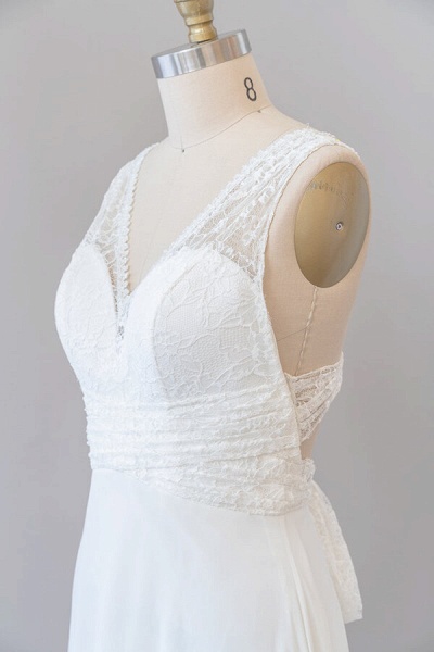 Empire V-neck Lace Chiffon A-line Wedding Dress_8