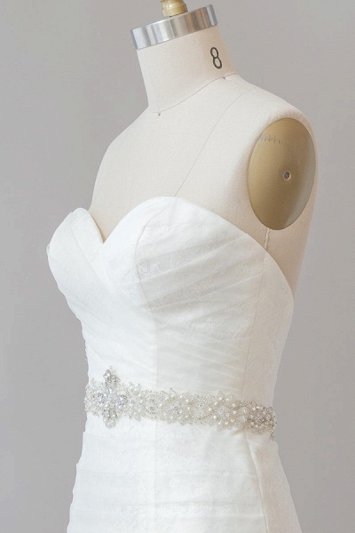 Awesome Ruffle Strapless Lace Sheath Wedding Dress_7