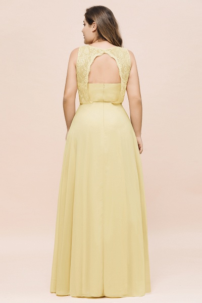 Long Plus Size Chiffon Jewel Daffodil Bridesmaid Dress with Lace_3