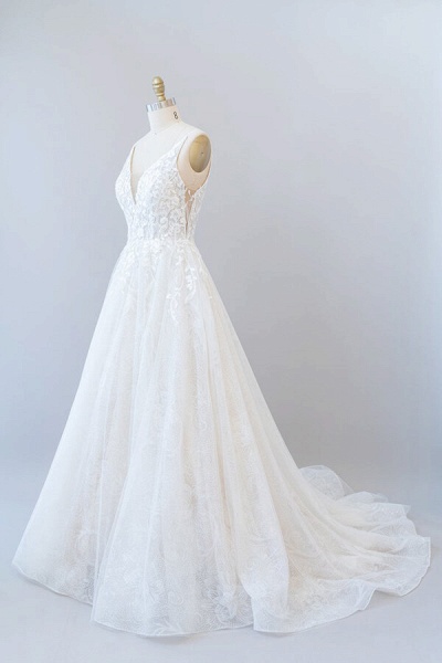 Open Back Appliques Tulle A-line Wedding Dress_1